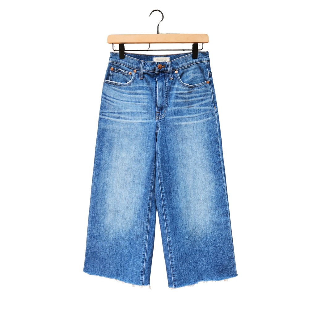 Madewell Jeans Women's 27 Fits 28x22 Blue Wide Leg Crop Raw Hem Faded Summer - Picture 1 of 14